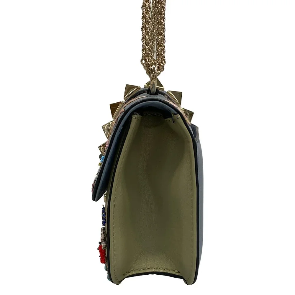 Valentino Garavani Rockstuds Glam Rock Small Shoulder Bag Navy Khaki Gray